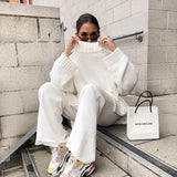 Spring And Autumn Women's Knitting Knitting Hood Loose Irregular Thick Sweater Street Trendy High-Neck Knitting Shirt