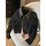 2025 Spring And Autumn New Loose Gas Coat Ankola Red College Wind Splicing Fake Two Knitted Shirt Women