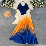 Three-House Folded Suit Women's Summer Design Feeling Shiny Short-Sleeved Top High Waist Gradient Color Bajamas Skirt