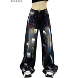 Colored Cowboy Broad-Legged Trousers In Autumn Personality Painted New High-Waisted Loose Thin Temperament Casual Pants