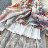 Holiday Style Niche Elegant Sleeveless Single Buckle Print Roll Dress Women Fashion Thin Dress