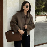 Ins Wind Autumn New Women's Temperament Simple Collar Short Solid Color Hair Coat