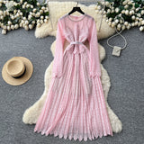 Summer Dress Women 2025 New Gentle Wind Temperament Slings Waists Thin Vertical Knitted Dress Inside The Long Skirt
