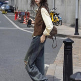 Lint Jacket 2025 Autumn New Folded Sleeveless Coat Coffee Color Loose Fashion Vest Woman