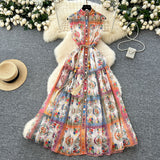 Holiday Style Niche Elegant Sleeveless Single Buckle Print Roll Dress Women Fashion Thin Dress