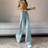 Wash Blue High-Waisted Broad-Legged Jeans Women Spring And Autumn New Loose Meat Masking Display Lean Vertical Tube Drag Long Pants