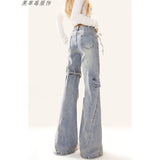 Butterfly Micro-Tight Jeans Women Autumn New Retro Hottie Slimming High-Sight Belt Splicing Pants Tide