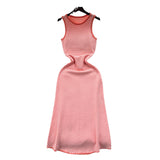Design-Scuffed Striped Knitted Dress Woman 2025 New Summer Korean Version Of The Long Sleeveless Vest Skirt