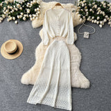 Korean Wearing A Female Gentle Windy Hooks Long-Sleeved Knitted Shirt + High-Rise Thin Half Skirt