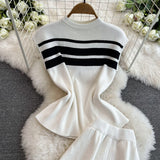 Fashion Suit Women's Korean Version Of Sleeveless Knitted Top Two Sets Of Leisure High-Rise Slim Straight Broad Leg Pants