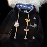 Embroidered Little Bear Lattice Hoodie Women's Autumn And Winter New Loose Lazy Design Couple Open Shirt Coat