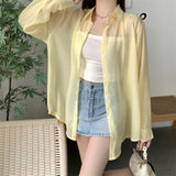 Ice Silk Cardigan Small Loose Thin Long Sleeve Sunscreen Shirt Women's Summer Design Sense Back Open Fork Shirt