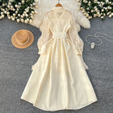 Vintage Light Luxury High-End Sense Polo Collar Dress Female Summer Mesh Embroidery Texture Design Chic Temperament Dress