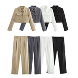 Spring 2025 New Women's Double Pocket Coat Top + Pants Suit