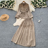 Extremely Simple Style Solid Temperament Suit Women's Spring Bubble Sleeve Strap Shirt + Tight Waist Slim Half Body Long Skirt