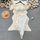 Ins Holiday Suit Women's Design Bikini Hanging Neck Vest Tuxedo Skirt Knitted Two-Piece