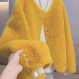 2025 Autumn And Winter Fashion Leisure European Imitation Marince Round Collar Small Fragrant Fur Coat Velvet Short Temperament Burst Young