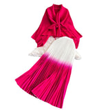 Miyajie Wrinkled Butterfly Sleeve Gradient With Shawl Short Coat Top + Gradient 100 Folded Skirt Two-Piece Suit