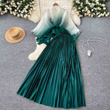 Folded Suit Female Strap To Waist Gradient Color Pressure Folding Shirt High Waist 100 Folded Skirt Two Sets