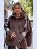 2025 Autumn And Winter New Women's Casual Loose Long-Sleeved Hood Splicing Plush Fur Coat Women