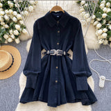 Spring Dress New Chic Hong Kong Flavor Retro High-End Relaxed Thin Irregularly T-Shirted With Waist Denim Dress Woman