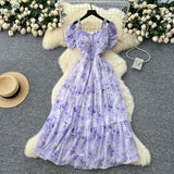 French Famous Breeze Mashed Flowers Bubble Sleeves With Dress Women Summer Waist Repair Royal Sister Temperament Beautiful Long Dress