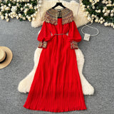 High-End Women's Temperament Dress 2025 Winter Heavy Industry Nail Polish Lily Loose Waist Long-Term Pressure Folding Dress Skirt