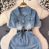Vintage Hong Kong Style Denim Dress Woman 2025 Summer New High-End Temperament To Show Thin Long Dress