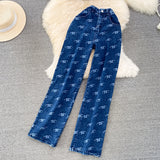 Fashion Suit Female Retro Temperament Breast-Wearing Cowboy Vest Two Sets Of Leisure High-Rise Thin Straight Pants