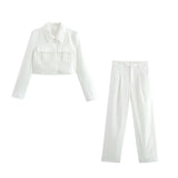 Spring 2025 New Women's Double Pocket Coat Top + Pants Suit