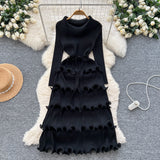 Miyake Folded High-Grade Sense Of Small Vintage Collar Lace With Waist Lotus Leaf Side Pressure Folded Elegant Dress Woman