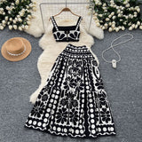 Vintage Knitted Set Women's Sleeveless Vest + Mid-Long Half-Dress Senior Geathed Two-Piece