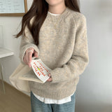 Autumn And Winter Soft-Cuffed Solid Color Long Sleeves Knitted Jersey Casual Bottom Korean Soft Lazy Wind Cover Sweater Female