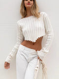 Spring New Women's Clothing Loose Ribs Long-Sleeved Umbilly Fashion Short Sweater Woman