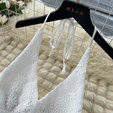 White Holiday Set Women In Summer Pure Want To Close Waist Hanging Neck Lace Splicing Sling Vest Fairy Chiffon Half-Body Skirt