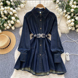 Spring Dress New Chic Hong Kong Flavor Retro High-End Relaxed Thin Irregularly T-Shirted With Waist Denim Dress Woman