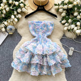 French Sweet Atmosphere Feel Bra Dress Women Summer Three-Dimensional Flowers Small Hot Babes Ponmp Short Skirt
