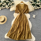 Korean Version Of Fashion Casual Denim Dress Women Retro Collar Short Sleeve Single Buckle Waist Swing Shirt Long Skirt