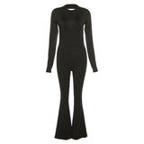 2025 Autumn Fashion Trend Women's New Long-Sleeved Back Repair Straight Legs Casual Jumpsuit