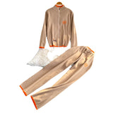 Autumn And Winter New Zipper Sweater Jacket Creative Pony Embroidered Long-Sleeved Knitted Trousers Two Sets Of Women