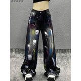Colored Cowboy Broad-Legged Trousers In Autumn Personality Painted New High-Waisted Loose Thin Temperament Casual Pants