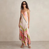 New Women's Fashion Elegant Shoulder-To-Shoulder Knitted Blouse Striped Shoulder-Long Dress