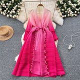 Relaxed Strap Long Three-Home Folded Coat Female Fashionable Gradient Wood Ear Pressure Skirt