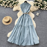 Light Ripe Wind Niche High-Grade Buckle Collar Sleeveless Roll-Lens Denim Dress Women's Summer Long Dress