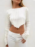 Spring New Women's Clothing Loose Ribs Long-Sleeved Umbilly Fashion Short Sweater Woman