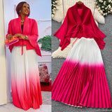 Miyajie Wrinkled Butterfly Sleeve Gradient With Shawl Short Coat Top + Gradient 100 Folded Skirt Two-Piece Suit
