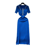 High-End Feel Dress Women 2025 New Design Color Short-Sleeved Polo Collar Knitted Ass Skirt