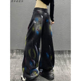 Colored Cowboy Broad-Legged Trousers In Autumn Personality Painted New High-Waisted Loose Thin Temperament Casual Pants