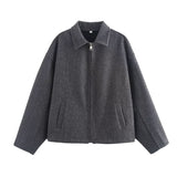 Ins Wind Autumn New Women's Temperament Simple Collar Short Solid Color Hair Coat