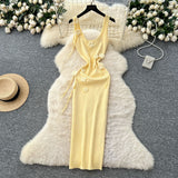 Women's Dress 2025 Summer Pure Desire Three-Dimensional Flowers Slimming Temperament Sling Knitted Hip Dress